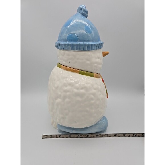 Ice Skating Snowman Ceramic Cookie Jar By Market Place - Picture 11 of 12